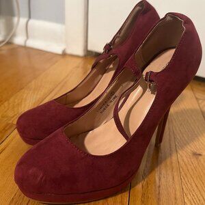 Women's Wine/Burgundy Suede Mary Jane Stiletto Heels Size 7